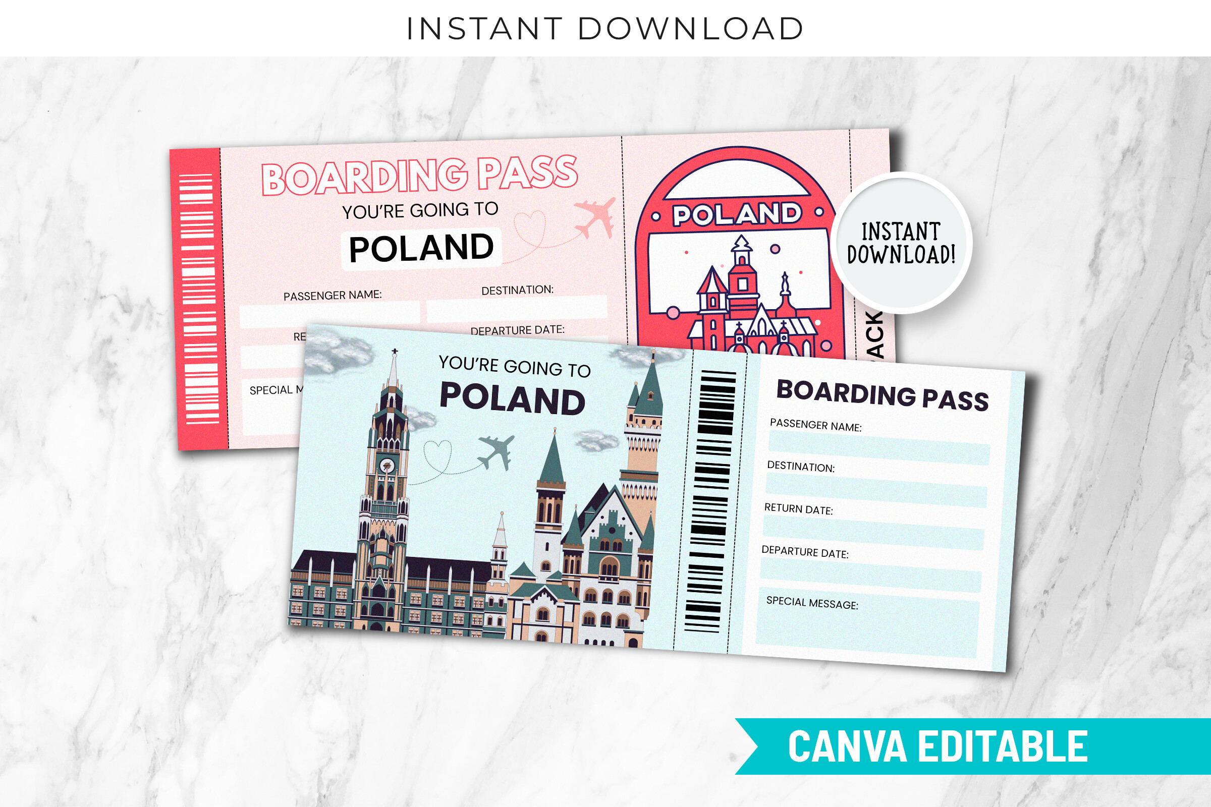 Poland Trip Surprise Gift Ticket Canva