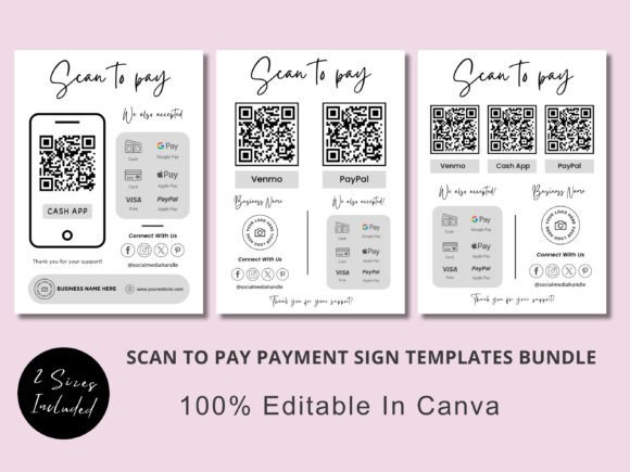 Scan to Pay Qr Code Sign Template Bundle Grafika Szablony do Druku Przez Squeak Shops