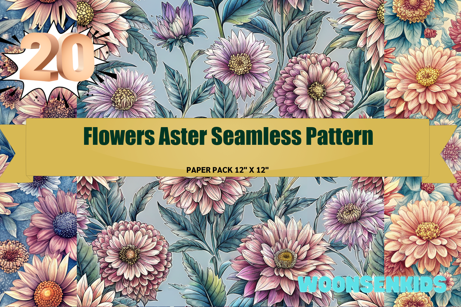 Top Flowers Aster Seamless Graphic by woonsenkids · Creative Fabrica