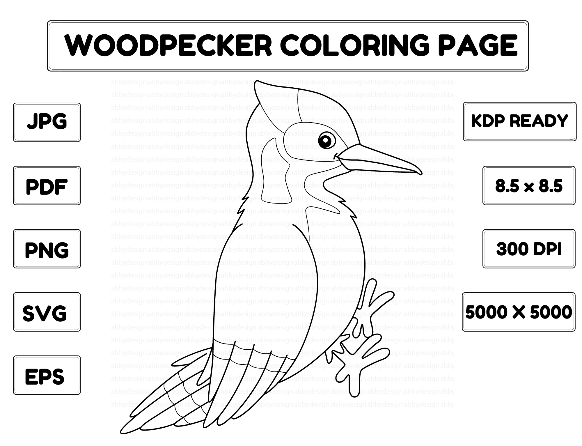 Woodpecker Animal Coloring Page for Kids