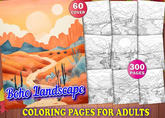 Boho Landscape Coloring Pages for Adults