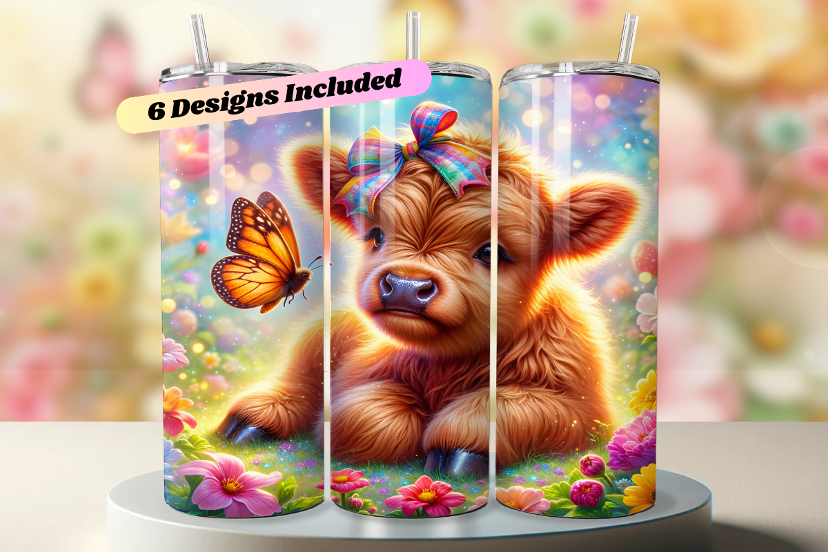 Floral Highland Cow Tumbler Wrap Bundle Graphic by stefdesigns ...