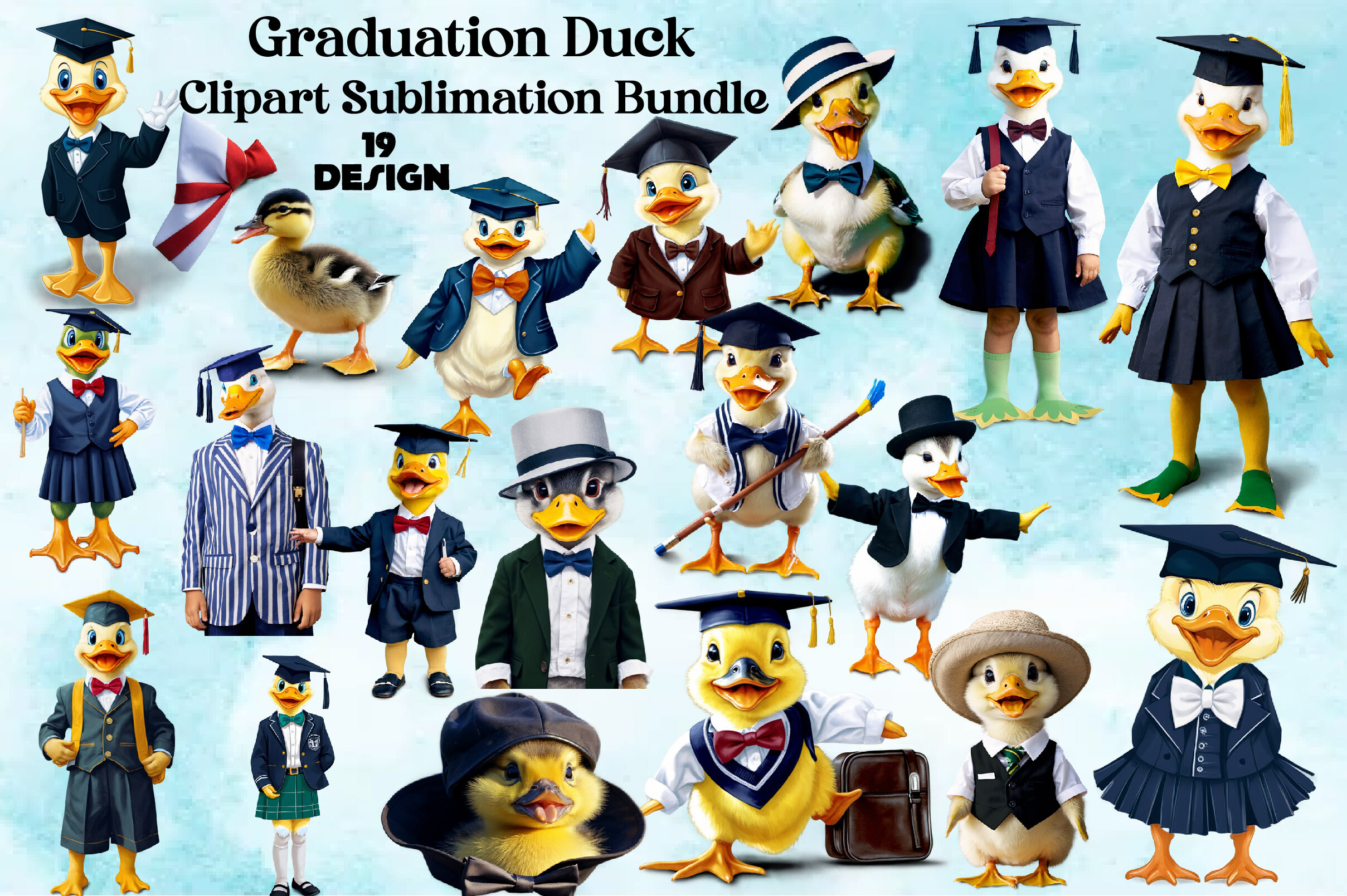 Graduation Duck Clipart PNG Bundle