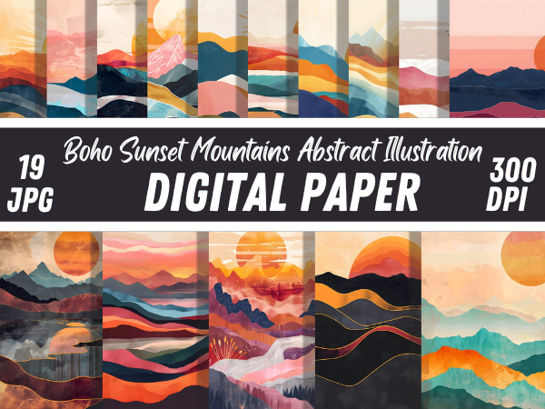 Boho Sunset Mountains Paper Background