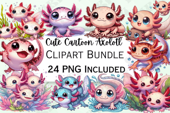 Cute Cartoon Axolotl Clipart Graphic Illustrations By HBM Clipart