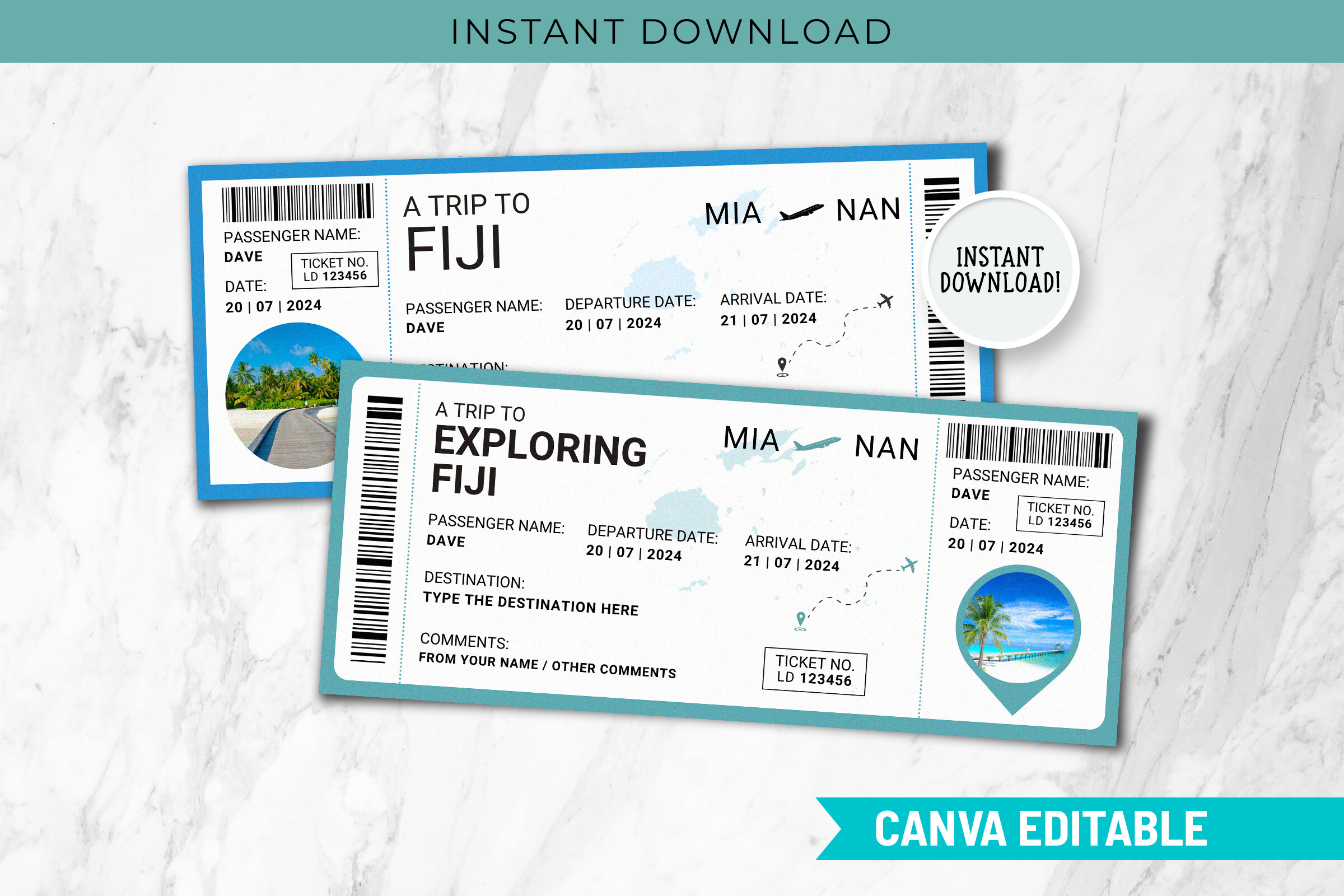 Fiji Trip Surprise Gift Ticket Canva