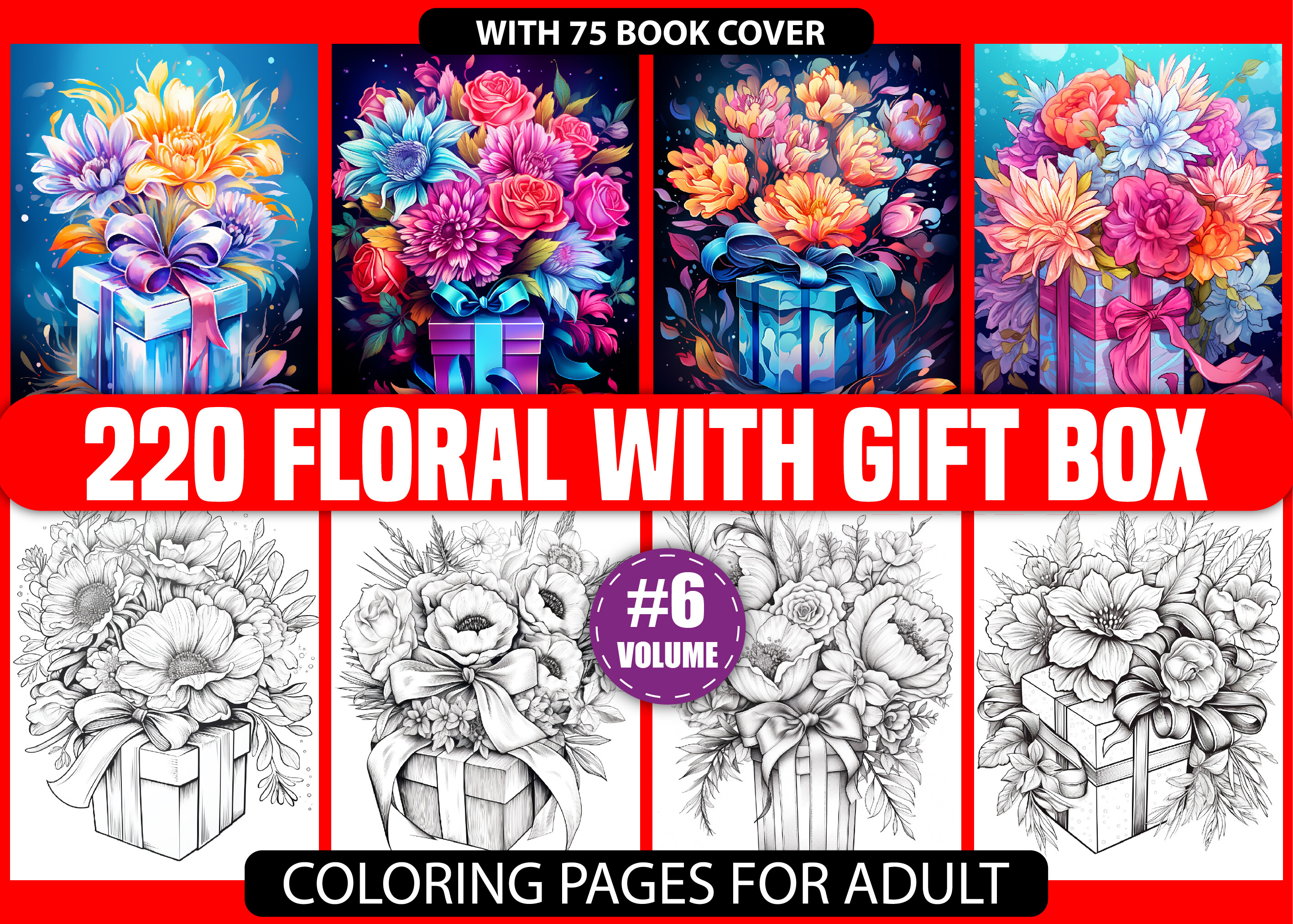 Floral with Gift Box Coloring Pages