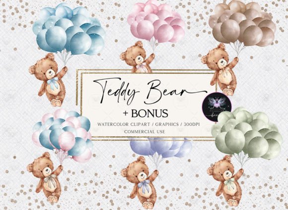 Teddy Bear Baby Watercolor Clipart Grafik Druckbare Illustrationen Von BigCakeBee
