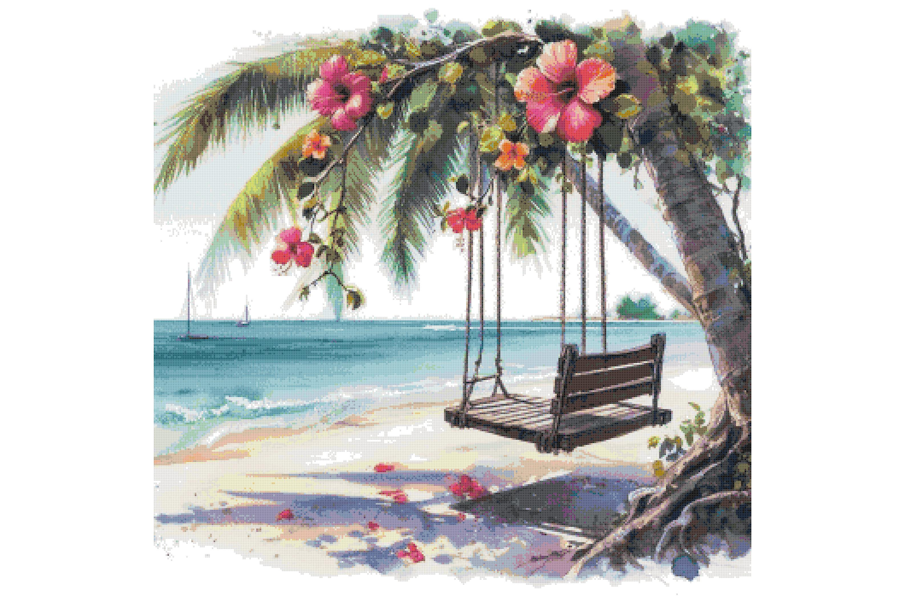 Beach Swing Counted Cross Stitch Pattern