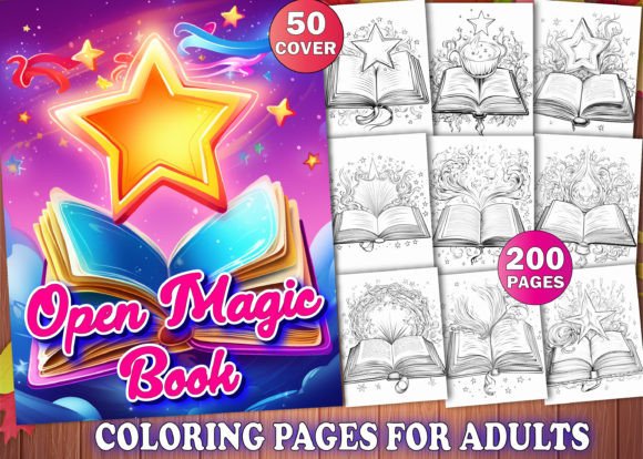 Open Magic Book Coloring Pages for Adult