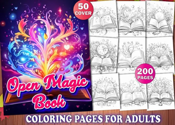 Open Magic Book Coloring Pages for Adult