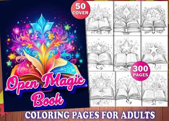 Open Magic Book Coloring Pages for Adult