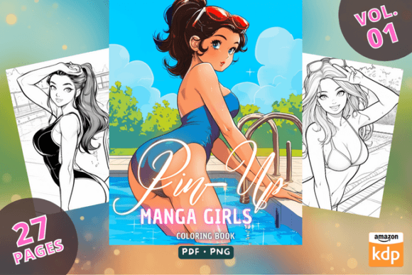 Pin-Up Manga Girls, V01 - Coloring Pages
