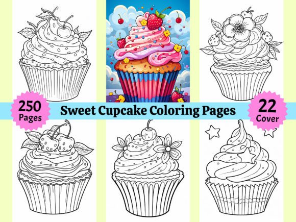 250 Sweet Cupcake Coloring Pages for Kdp