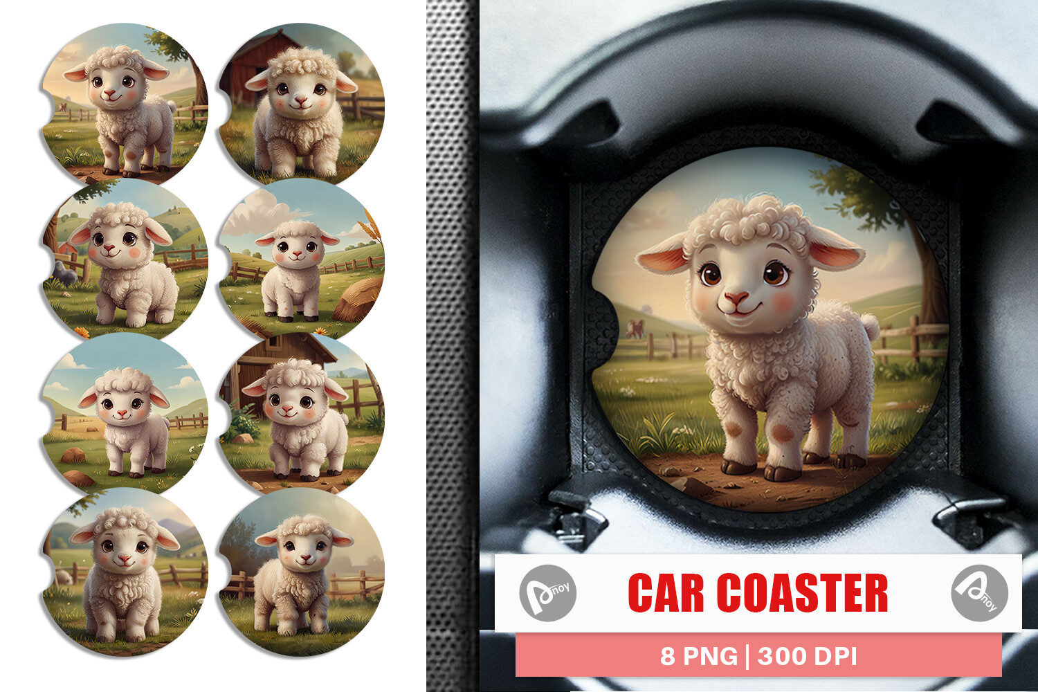 Car Coaster Cartoon Lamb in Farm Graphic by Artnoy · Creative Fabrica