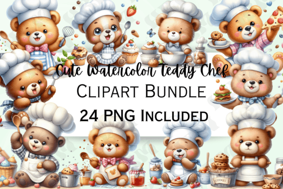 Cute Watercolor Teddy Chef Clipart Graphic Illustrations By HBM Clipart