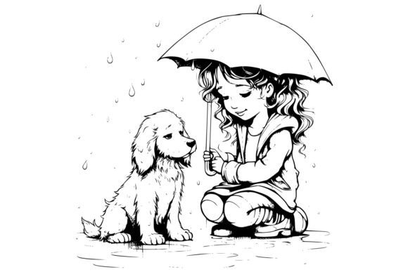 Dog Rainy Day Kids Coloring Pages
