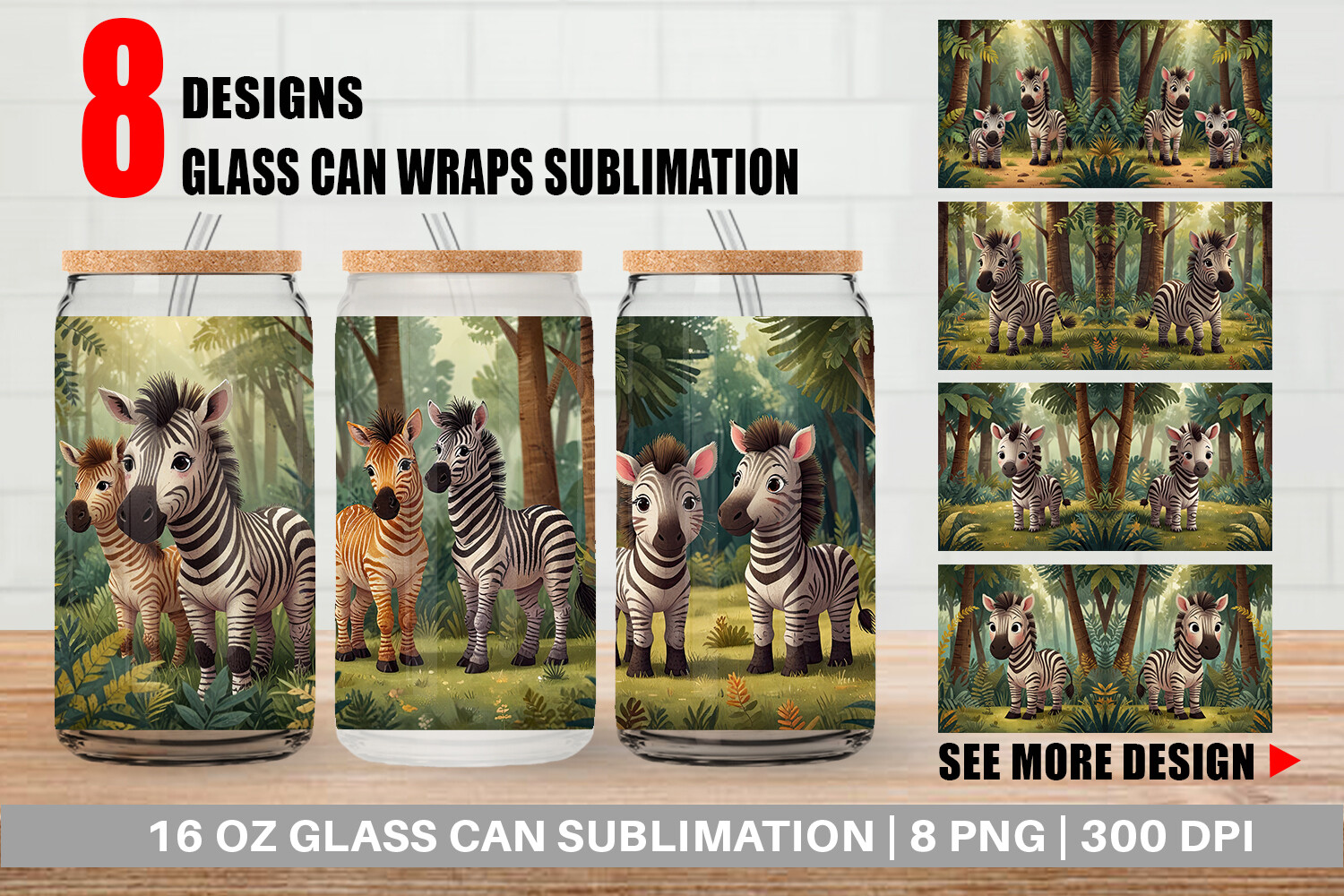Glass Can Cartoon Zebra in Forest Graphic by Artnoy · Creative Fabrica
