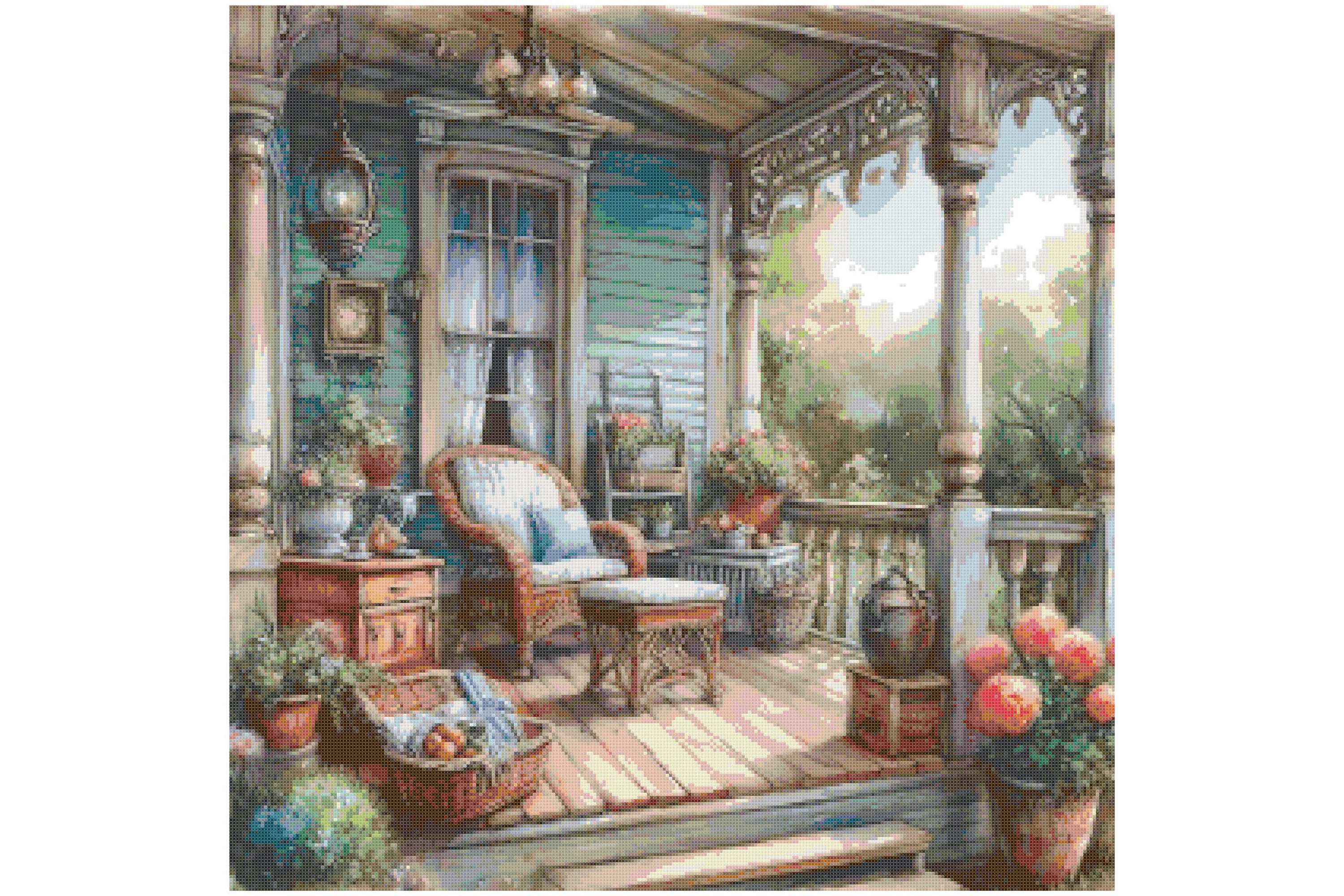 Log Porch Counted Cross Stitch Patterns