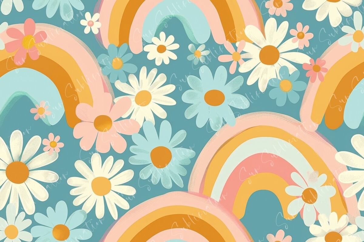 Retro Seamless Pattern with Rainbows Graphic by Sun Sublimation ...