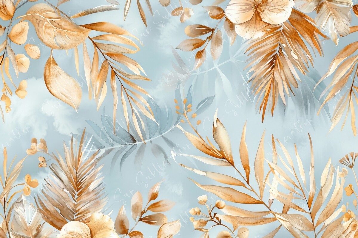 Seamless Tropical Pattern with Golden Graphic by Sun Sublimation ...
