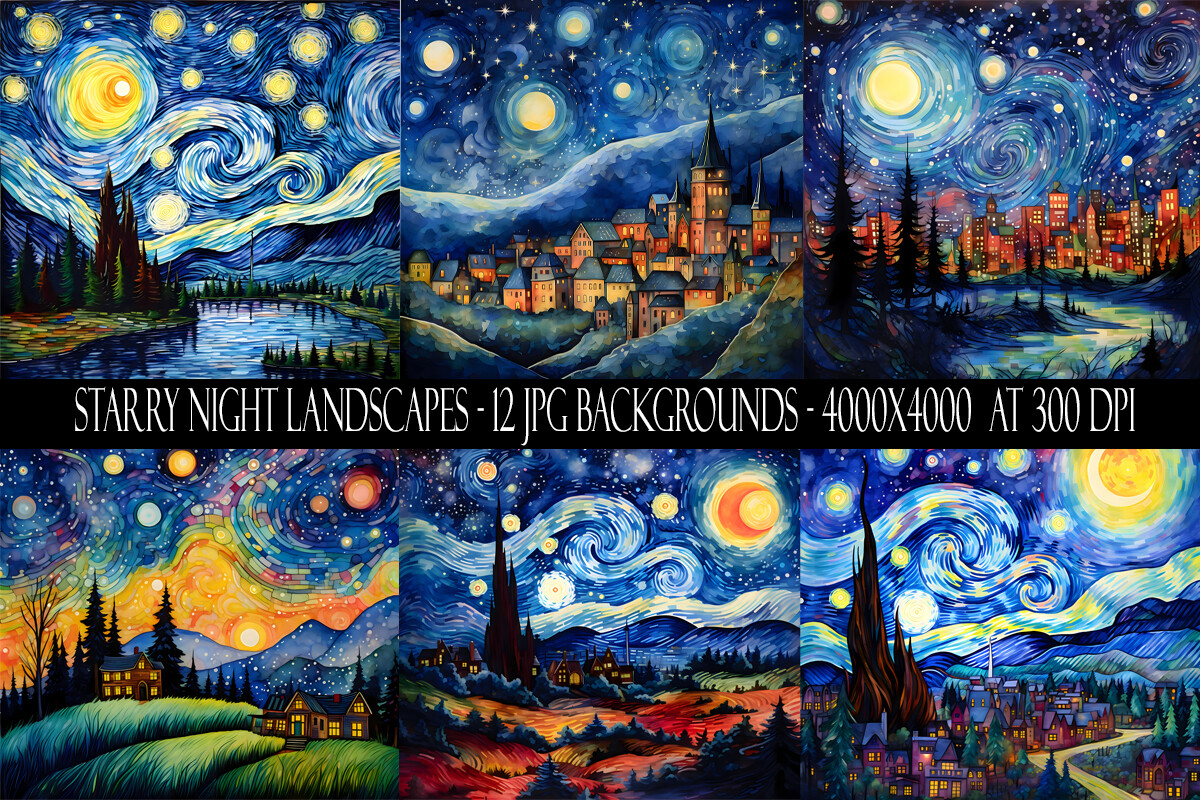 Starry Night Landscape Backgrounds