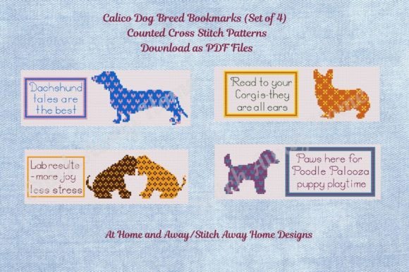 Dog Breed Bookmark Cross Stitch Set of 4