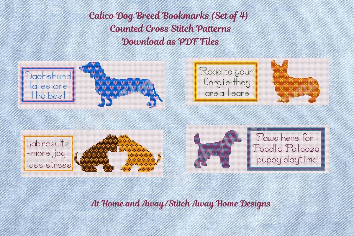 Dog Breed Bookmark Cross Stitch Set of 4