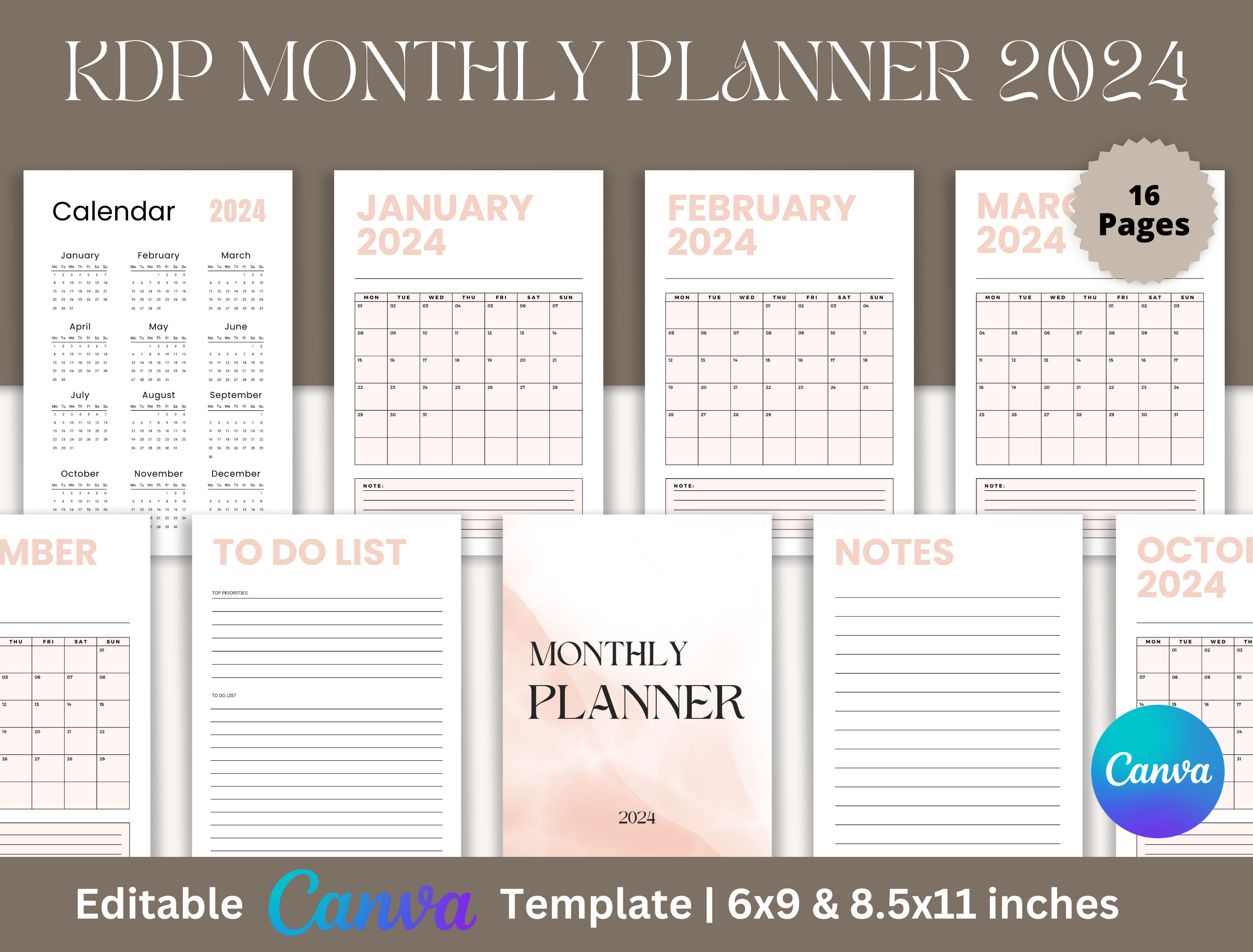 Editable Canva KDP Monthly Planner 2024 Graphic by ThePlannersDelight ...