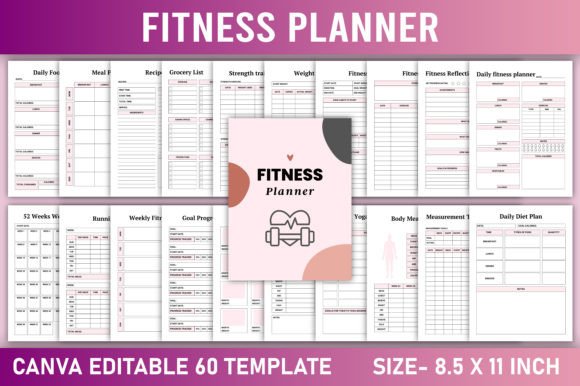Editable Fitness Planner Canva Template