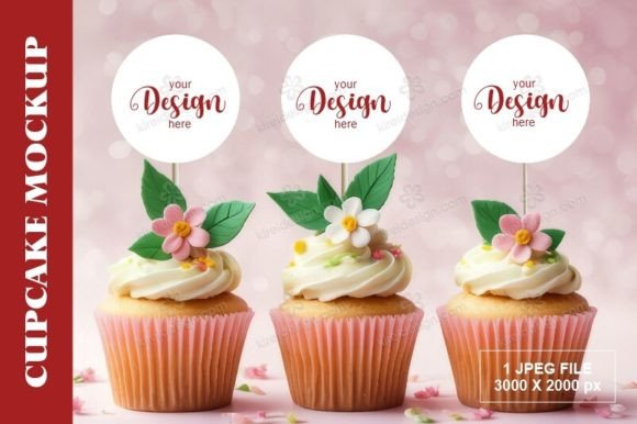 Floral Cupcake Mockup 03 Grafik Etiketten & Sticker Von Kireidesign