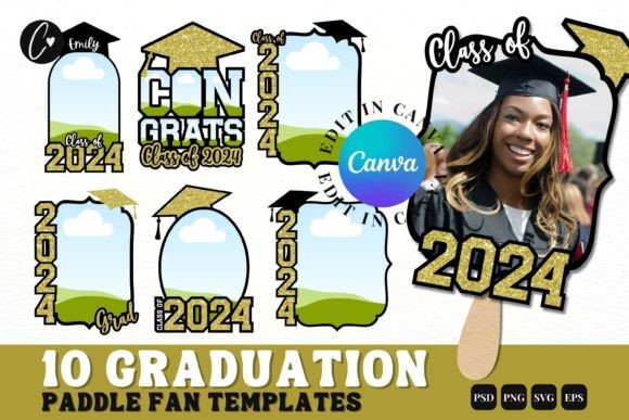 Graduation Paddle Fan Template Bundle Gráfico Plantillas de Impresión Por Christine Fleury