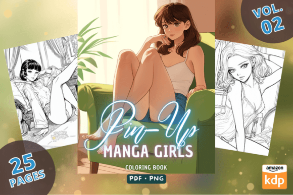 Pin-Up Manga Girls, V02 - Coloring Pages