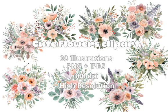 Cute Boho Flowers Clipart Graphic AI Illustrations By StickersbyBabi