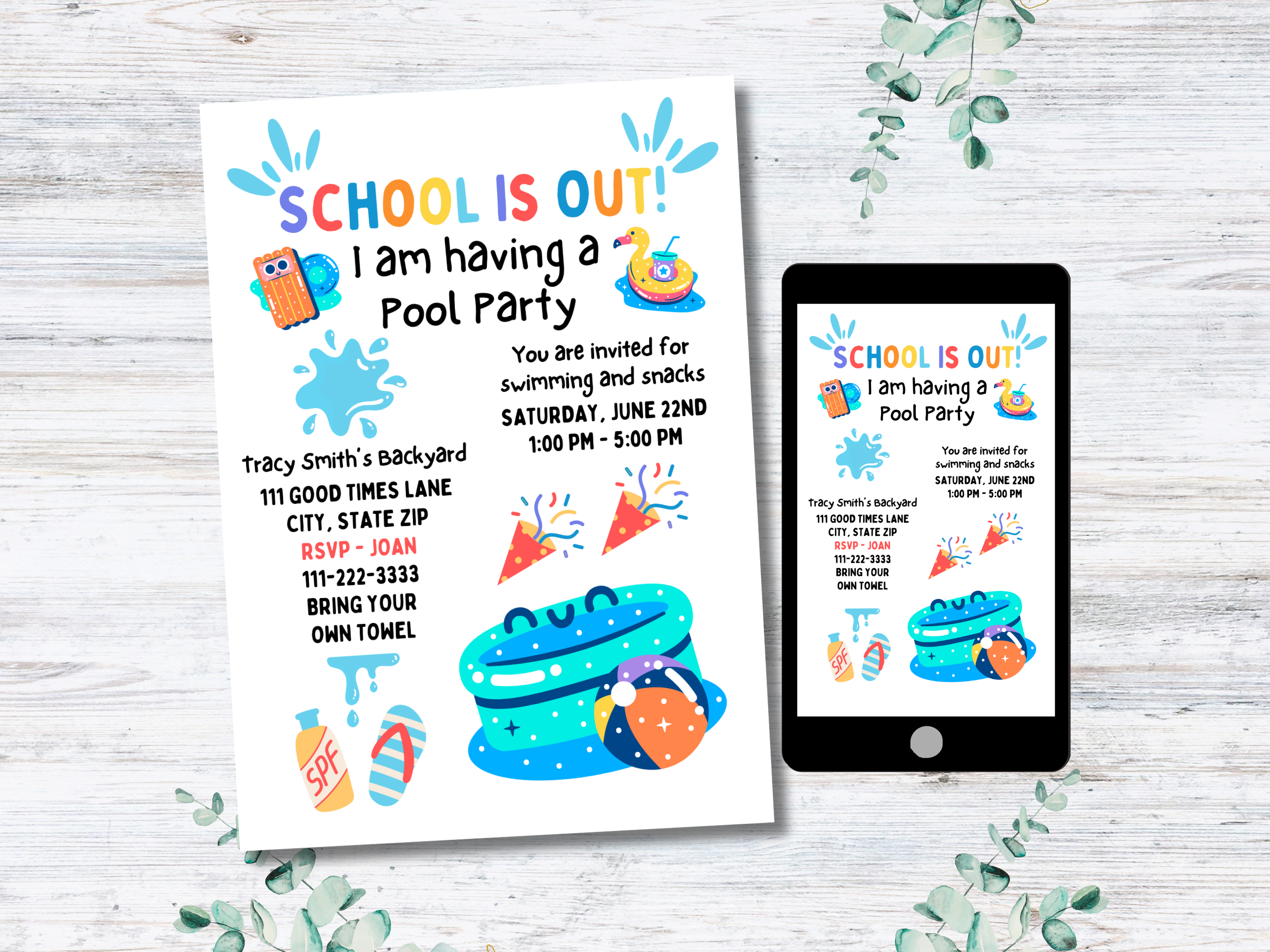 Pool Party Invitation Canva Template