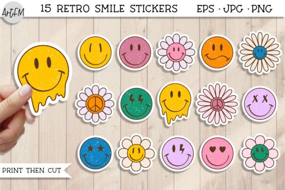 Retro Smile Face Groovy Sticker Pack
