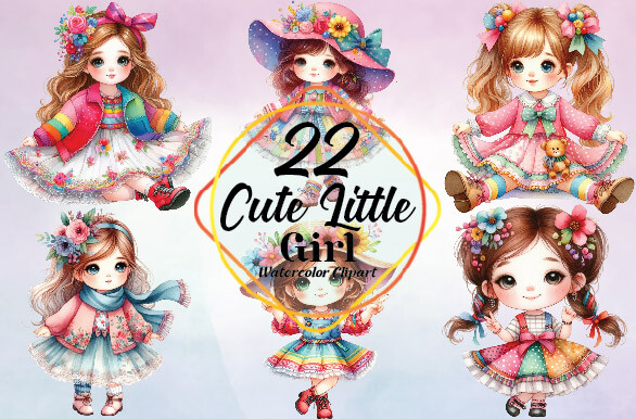 Watercolor Cute Little Girl Clipart Graphic by Dream Print · Creative ...