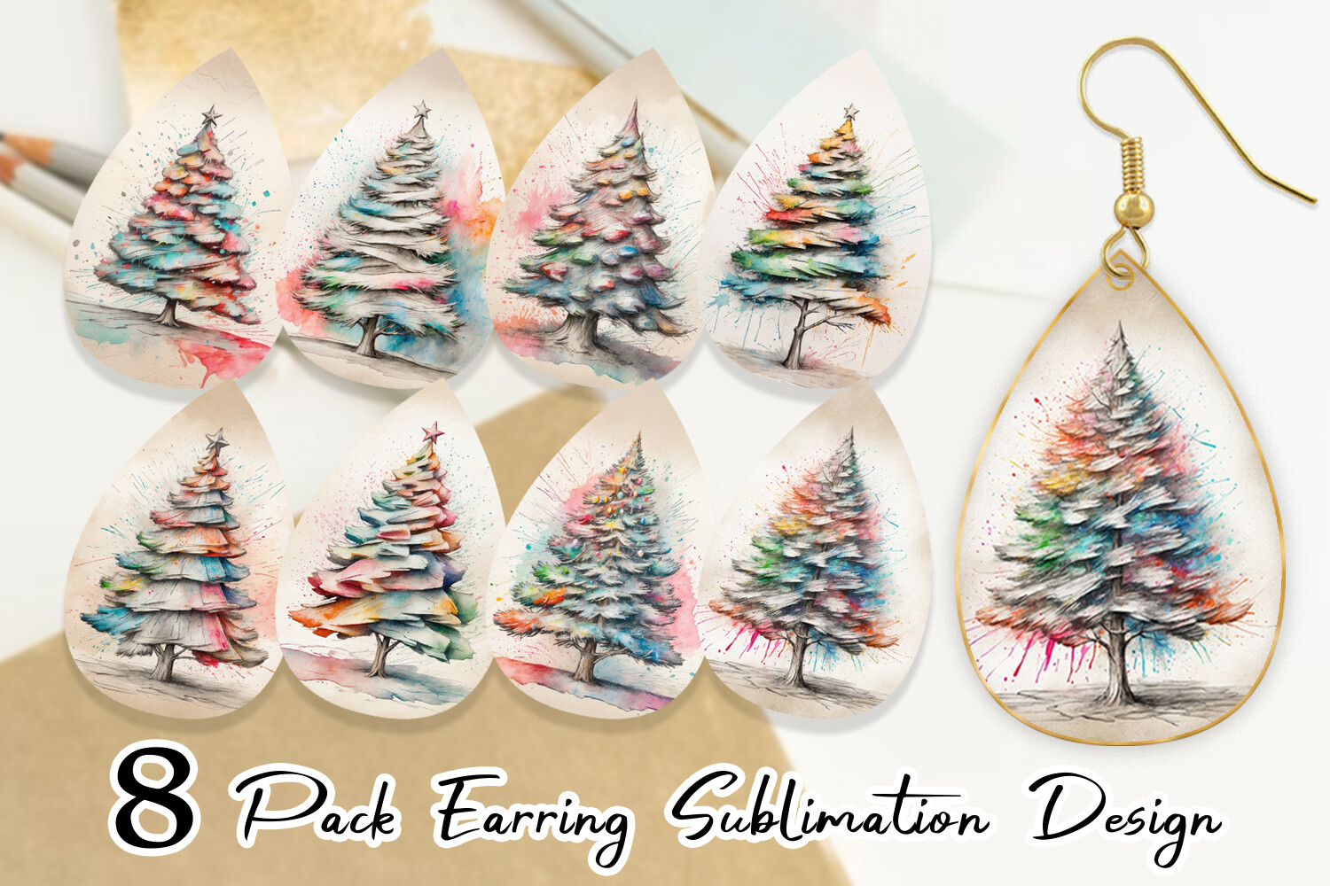 Earring Watercolor Christmas Tree Graphic by Artnoy · Creative Fabrica