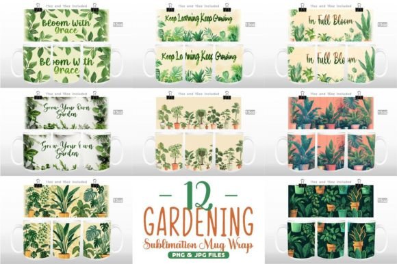 Gardening Sublimation Mug Wrap Bundle Graphics