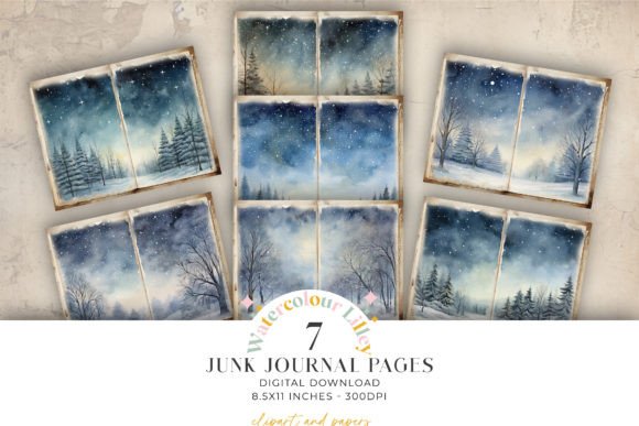 Winter Snowy Scene Junk Journal Pages