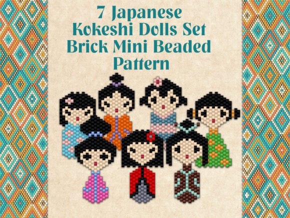7 Japanese Kokeshi Dolls Set