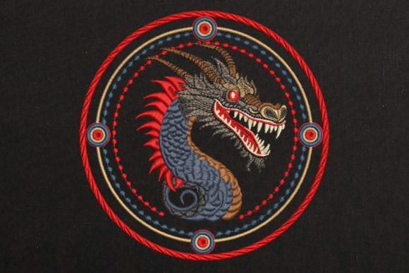 Blue Chinese Dragon in Frame on Black