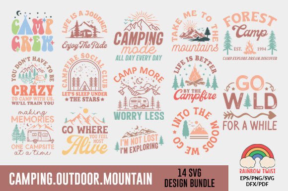Camping Outdoor Mountain PNG SVG Bundle