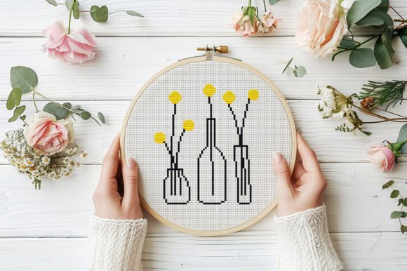 Yellow Flowers in Pots Cross Stitch PDF