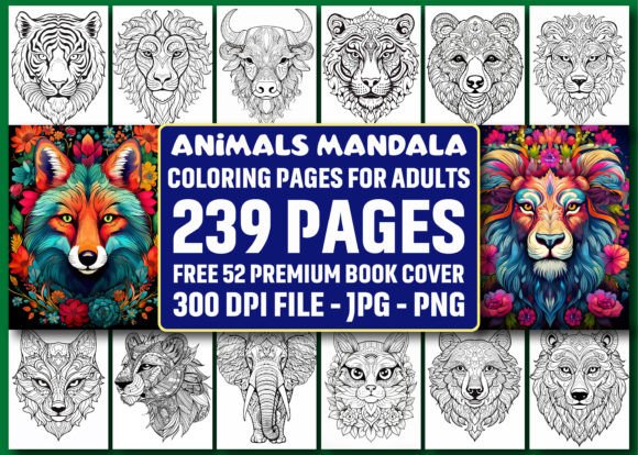 Preview of 239 Animals Mandala Coloring Pages KDP adult coloring pages