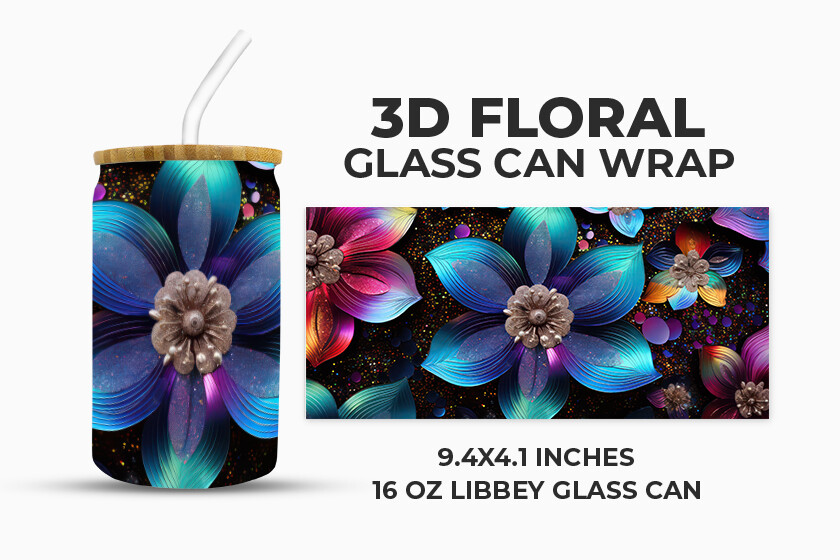 3D Floral Glass Can Wrap Graphic by Creative World · Creative Fabrica