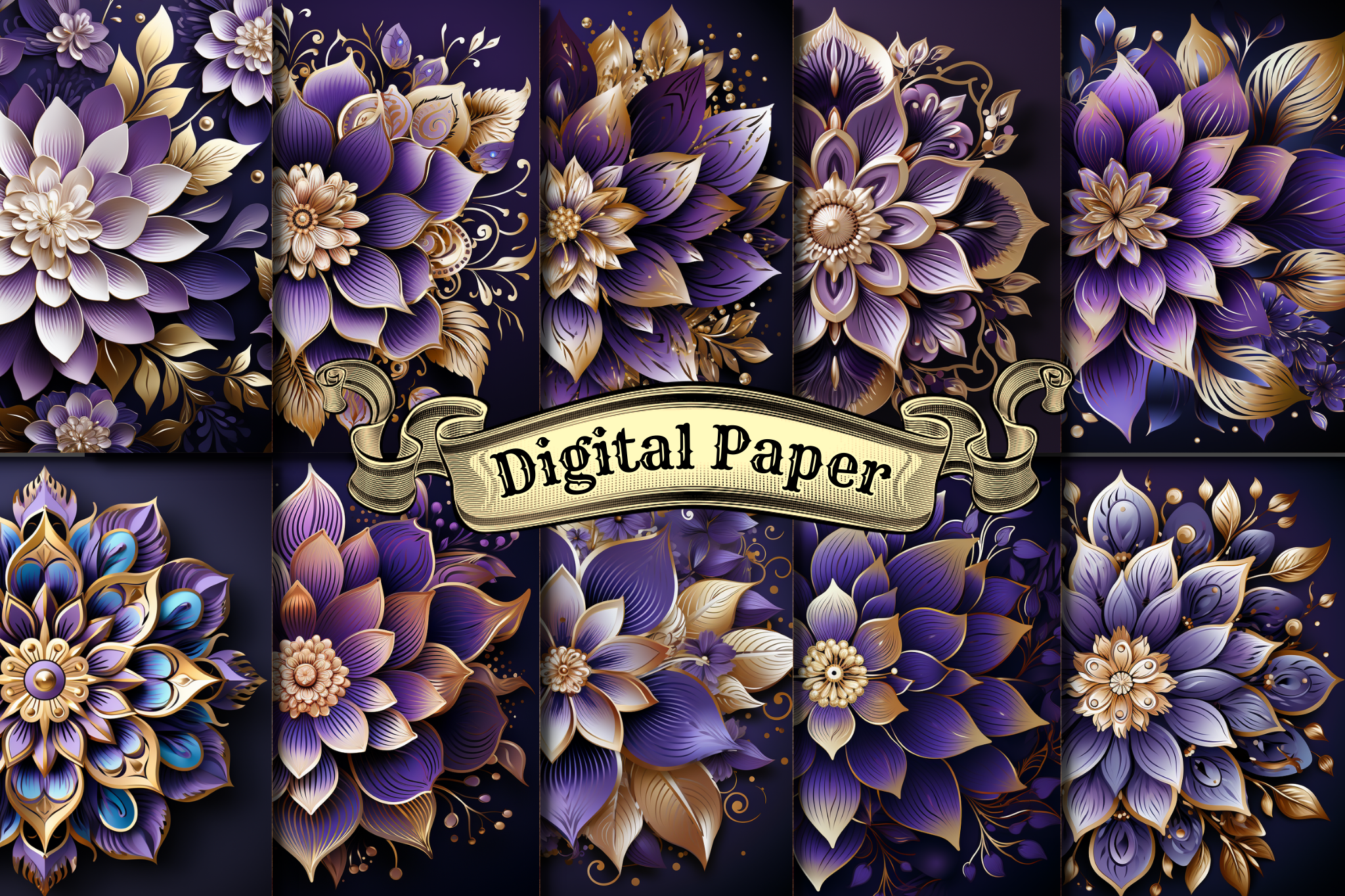 3D Purple Flower Digital Paper Graphic by craftsmaker · Creative Fabrica