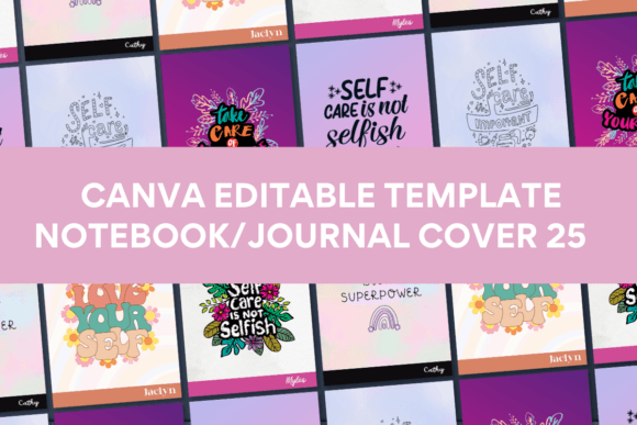 Printable Canva notebook cover templates with six front designs