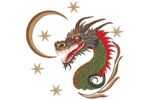 Chinese Dragon Moon and Stars