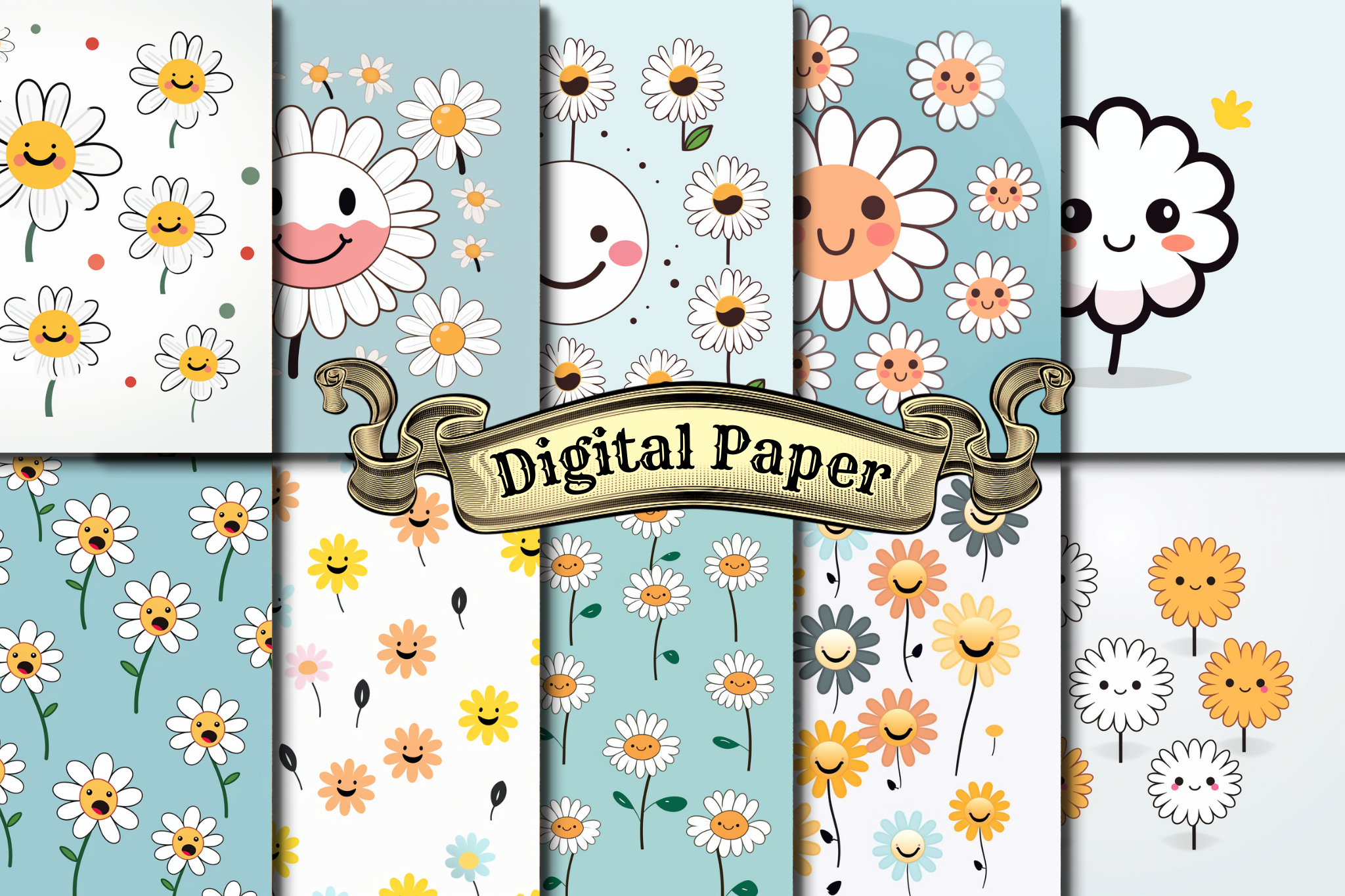 Digital Cute Daisy Flower Digital Paper Graphic by craftsmaker ...